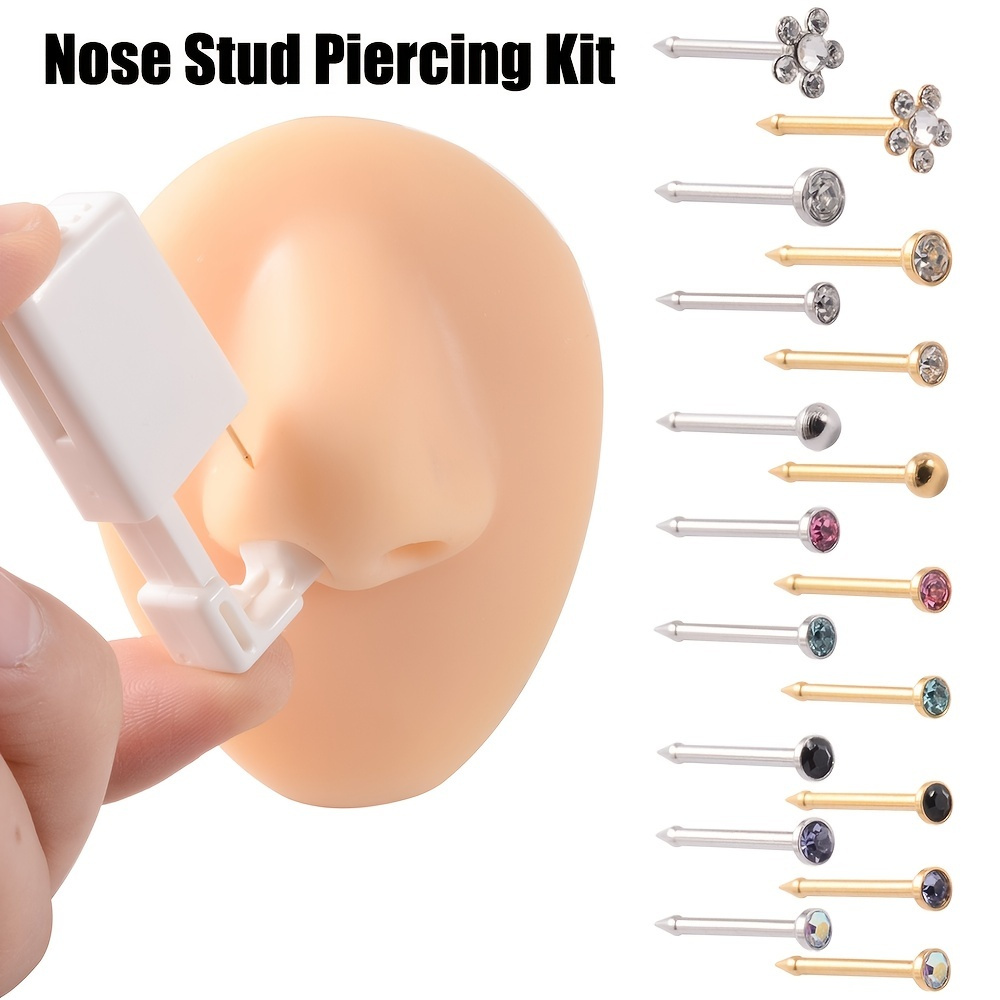 Nose Piercing Kit Disposable Sterile Safety Nose Piercing Gun Tools With 6  Pcs Nose Studs For Women Man Girls Boys Unisex