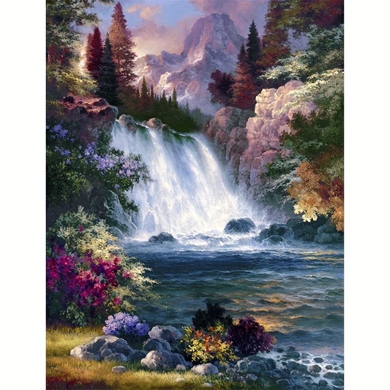 Diamond Painting Autumn Red Trees Waterfall,DIY 5D Large Diamond Art Kits  Adults Embroidery Round Full Drill Crystal Rhinestone Paint by Numbers Kids