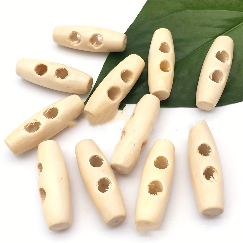 60pcs Wooden Toggle Buttons Brownl Wooden Button in Sewing for Coats 