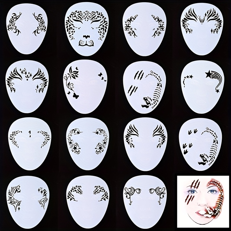 36 Pcs Face Paint Stencils Reusable Makeup Temporary Tattoos Stencils Body  Face Painting Stencils Mermaid Unicorn Leopard Tattoo Witch Ghost Pumpkin