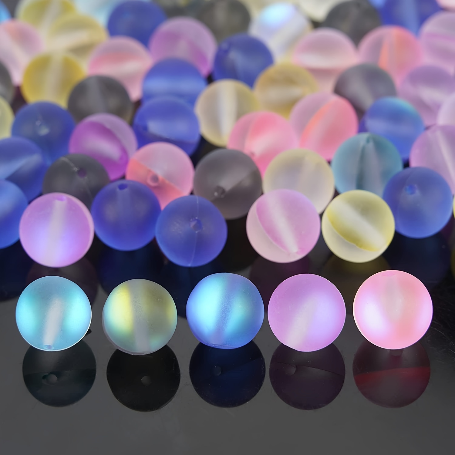 US 4~10mm Clear Rainbow Iridescent Mermaid Smooth Round Glass Bubble Bead  Strand