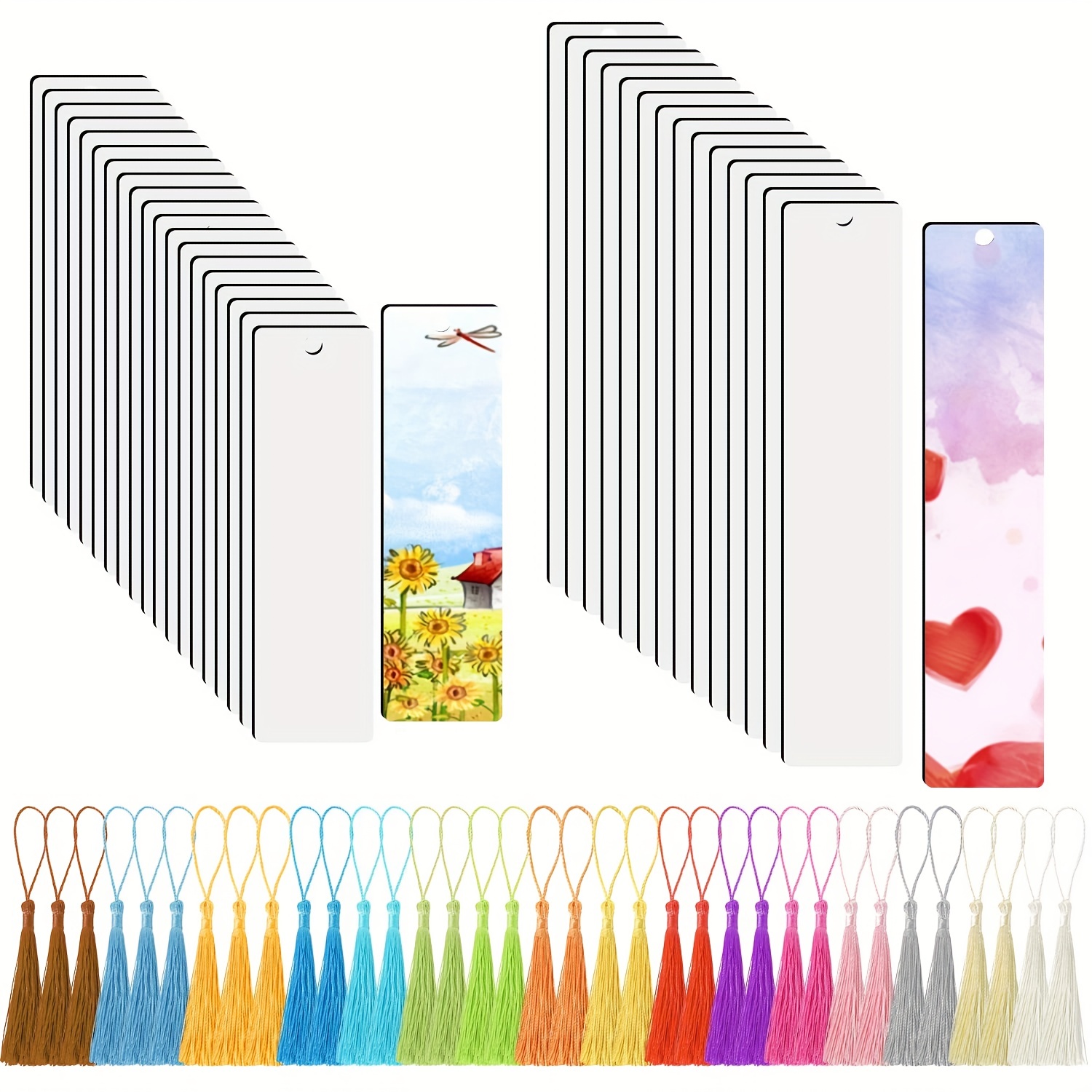 50 Pcs Sublimation Bookmark Blank Heat Transfer Aluminum Metal Bookmarks Bulk DIY Bookmarks with Hole and Colorful Tassels for Crafts,Personalized