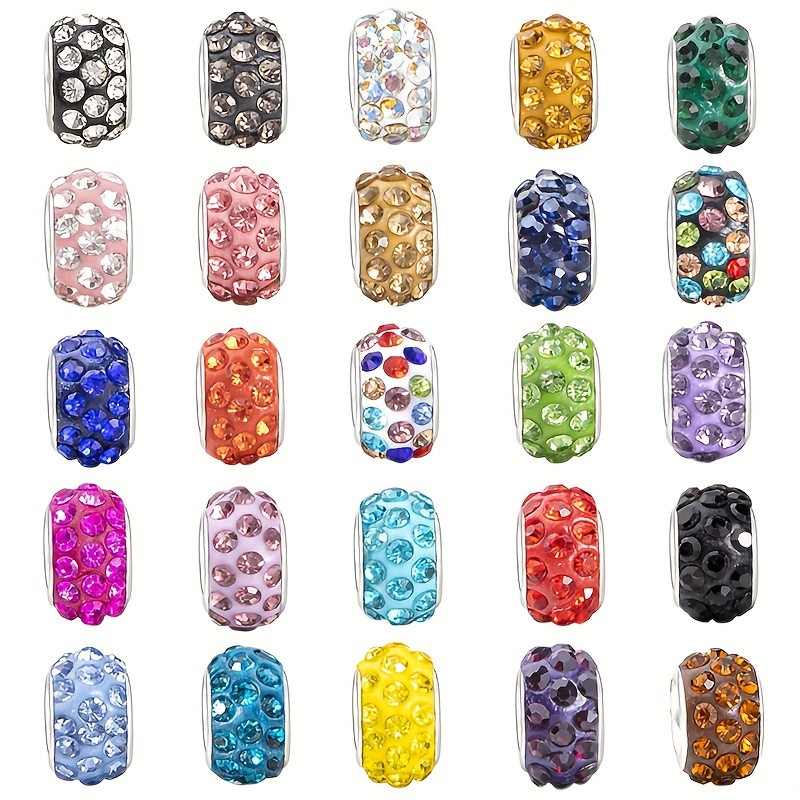 10pcs 15mm Czech Crystal Charm Beads, Crystal Charms for Jewelry Making,  Big Holerondelle Spacer Beads for European Charm Bracelet 26 Colors 