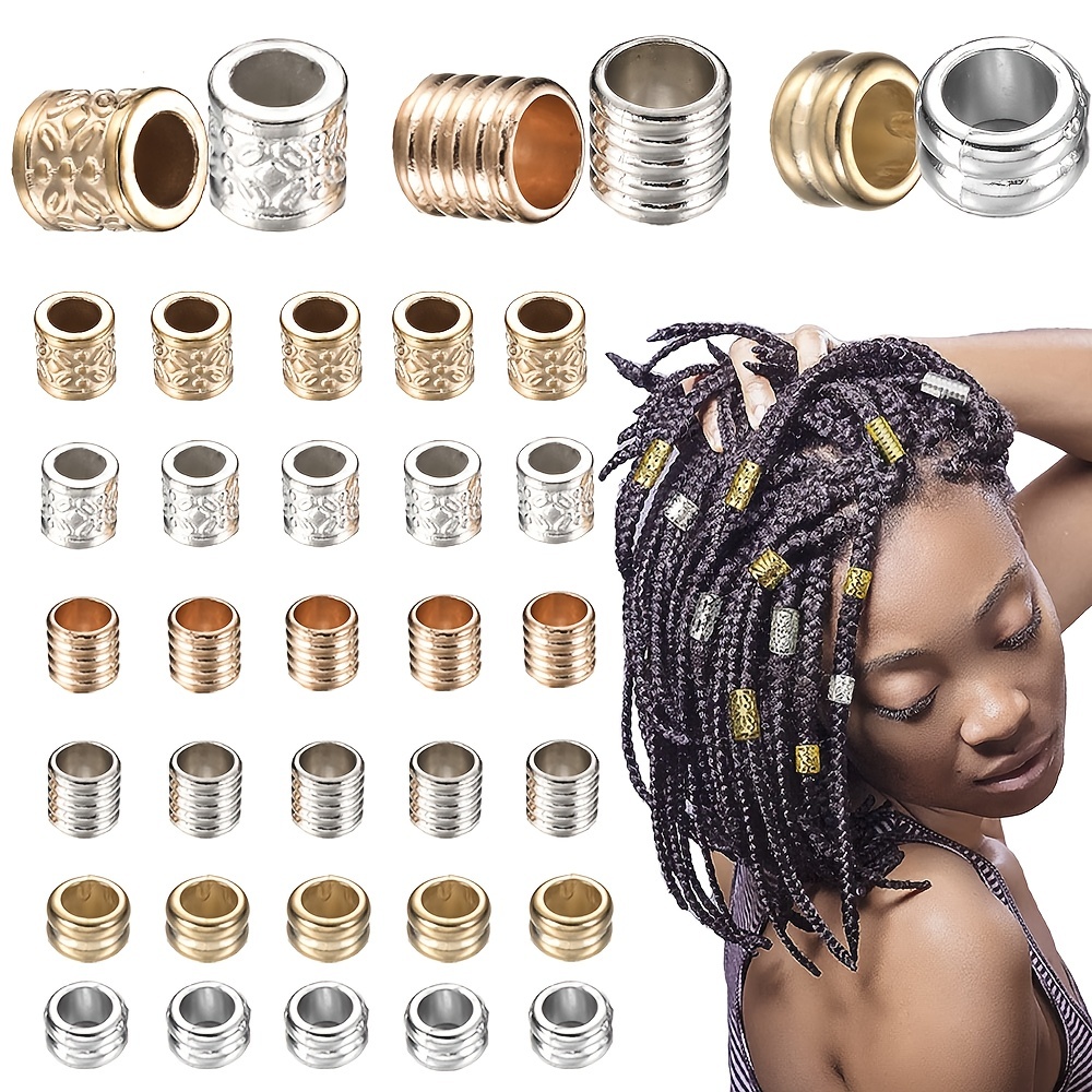 245pcs Hair Beads Set for Braids, Golden Braid Beads Adjustable Aluminum Dreadlock Rings Cuffs Clips for Girl Women Men Hair Braids Decoration