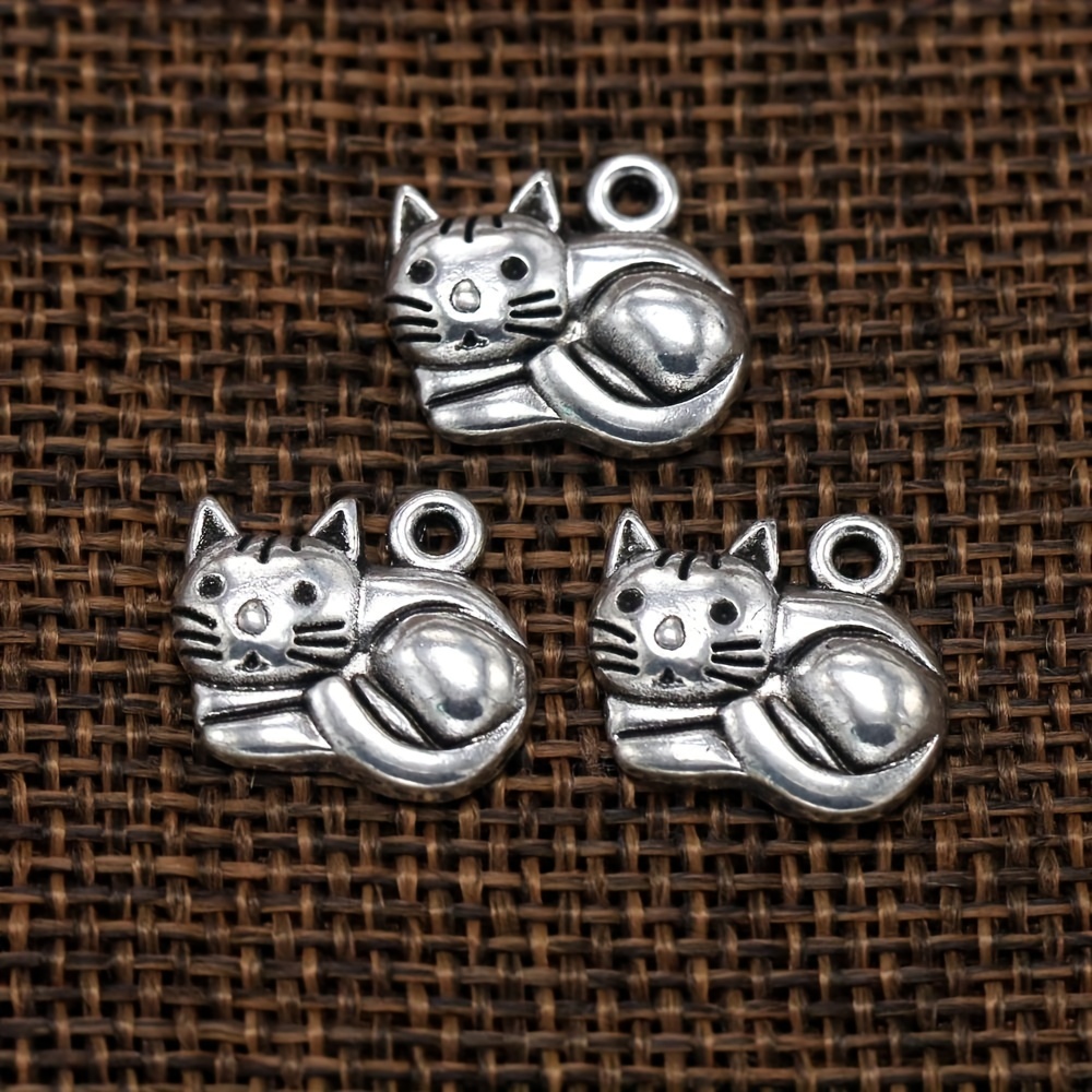 10 Piece Kitty Cat Charm Set Tibetan Antique Silver Metal Charms