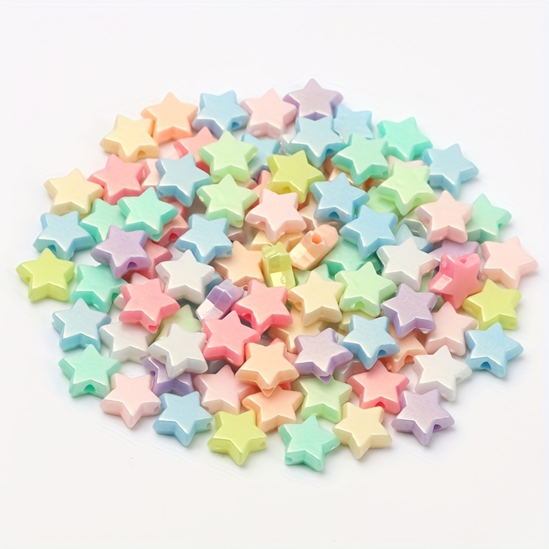 100pcs Acrylic Pastel Star Beads Transparent Frosted Colorful Kawaii Bead  11mm