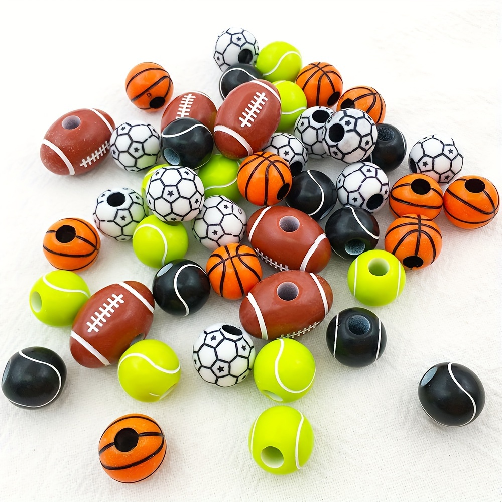 100Pcs American Football Beads for Bracelet Making, 16mm Acrylic Sport  Beads with Crystal Elastic Rope and Scissors for DIY Jewelry Bracelets  Making