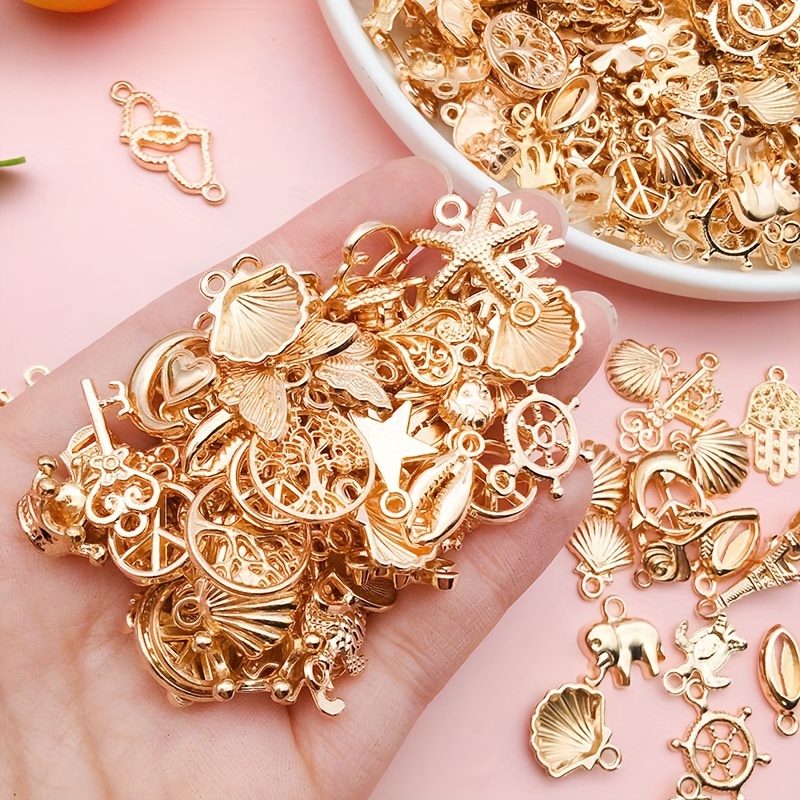 20g 50g 100g Mixed Bulk Lots Jewelry Making Charms Smooth Golden Silver Metal Charms Pendants DIY for Necklace Bracelet Gift Jewelry Making and