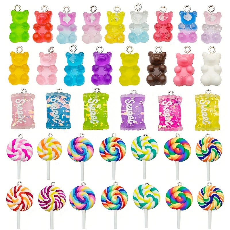 50 Pieces Nail Glitter Gummy Bear Charms,Resin Flatbacks Candy Bear Charms  for Slime Nails DIY Craft Scrapbooking Phone Case Doll House Stationery Box