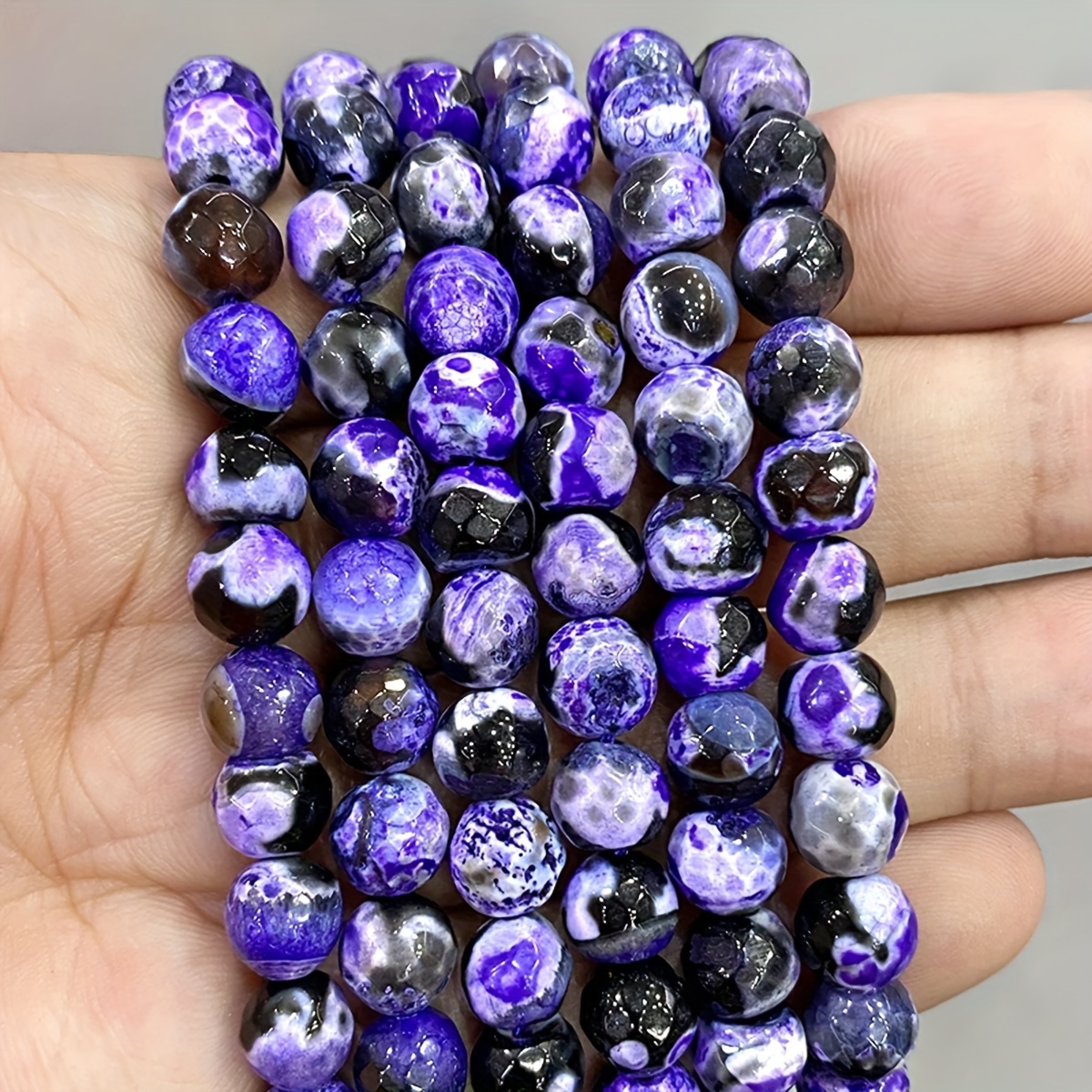 Black Frost Cracked Stone Round Loose Smooth Beads For - Temu