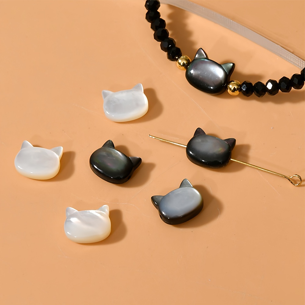 Fashion Natural Shell Cat Charms Bracelet Women Black Beads Bracelet Cute  Handmade Bangles Stretch Jewelry Female Accessories