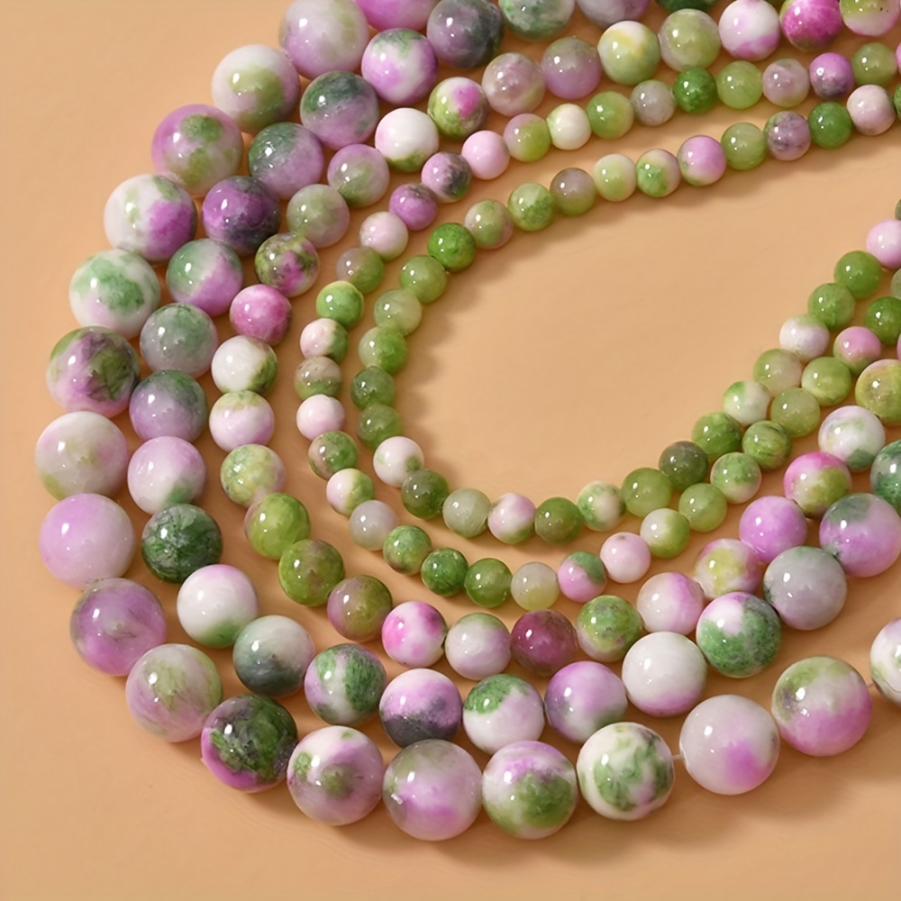 Natural Stone Beads Green Purple Persian Jade Round Loose - Temu