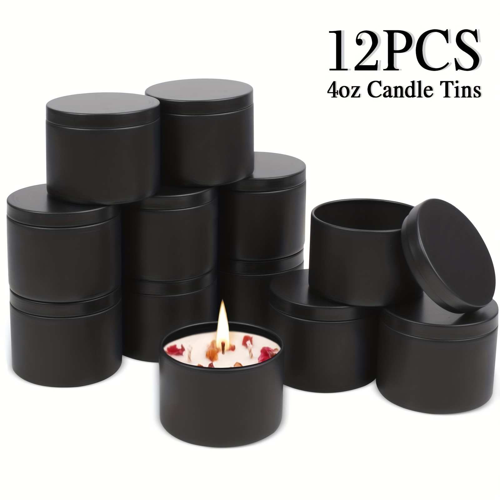 4oz Candle Tins With Lids,Black Candle Jars,,Candle Making Jars Dry Storage  Tins For Tea Candy Spice Gifts (Black), Cans4oz(12Pack, Black)