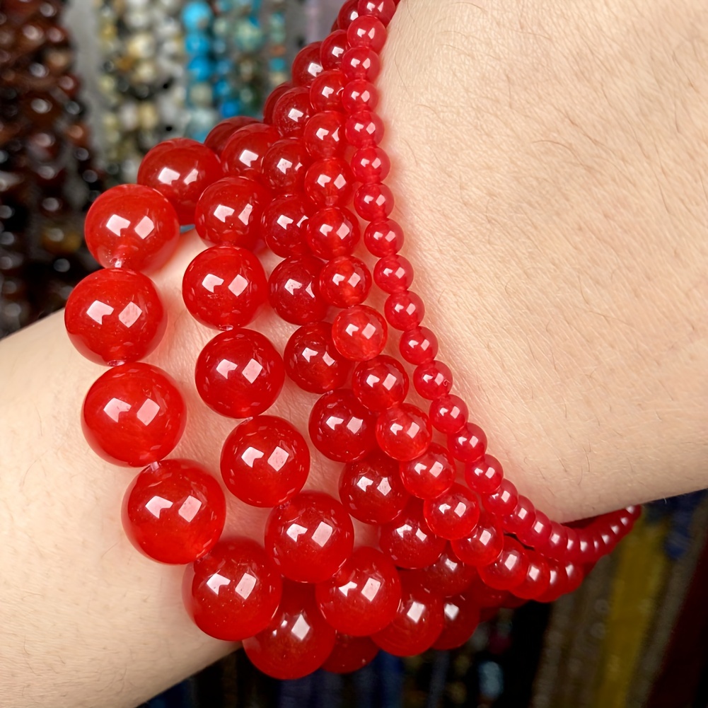 Red Cinnabar Stone Round Beads For Jewelry Making Diy Unique - Temu