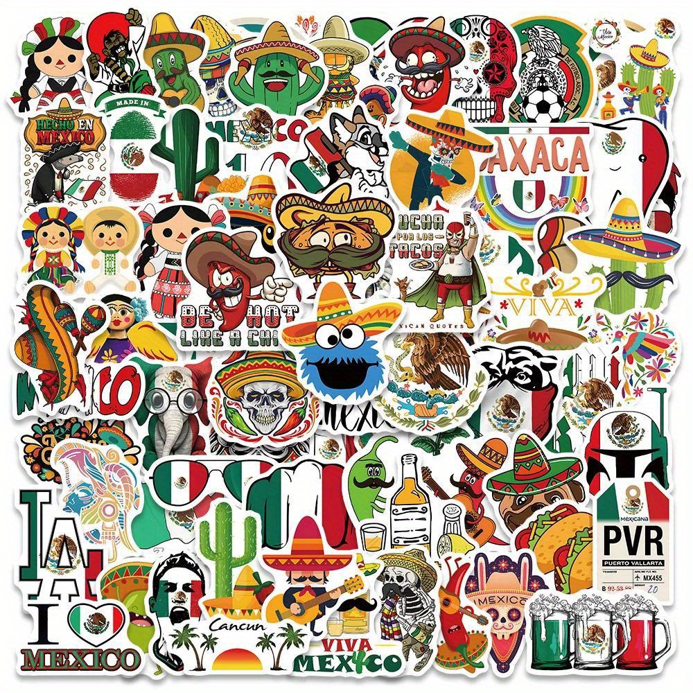 120pcs Mexican Stickers Hard Hat Mexico Stickers for Adult Skateboard,Cool  Trendy Vinyl Waterproof Decals Stickers for Laptop Water Bottle Bumper