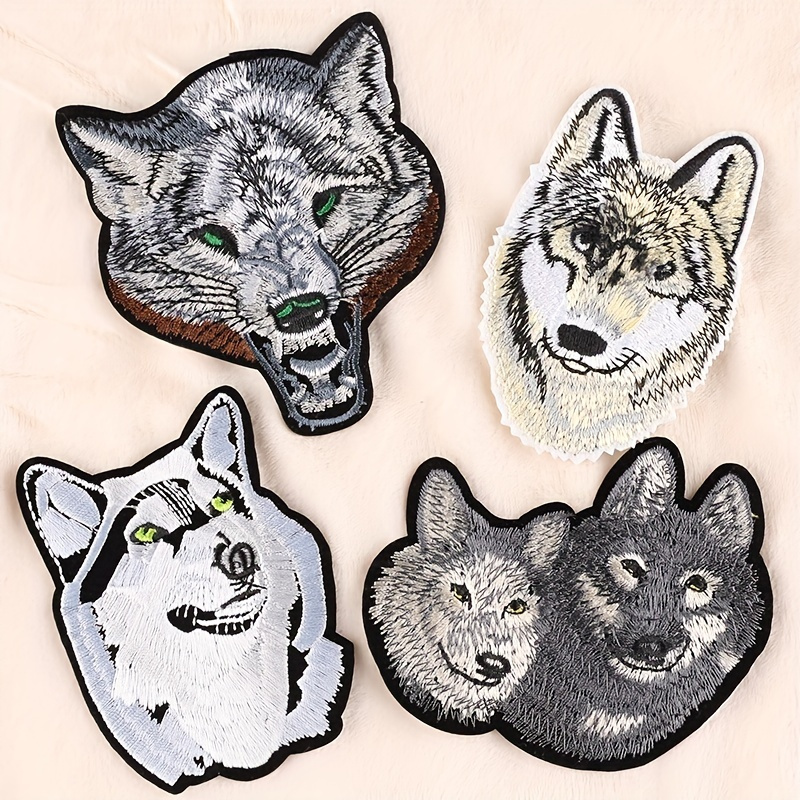 2pcs Animal Embroidery Applique Cloth Patches Gray Wolf Head Embroidered  Back Glue DIY Iron On Patches For Jackets, Sew On Patches For Clothing  Backpa