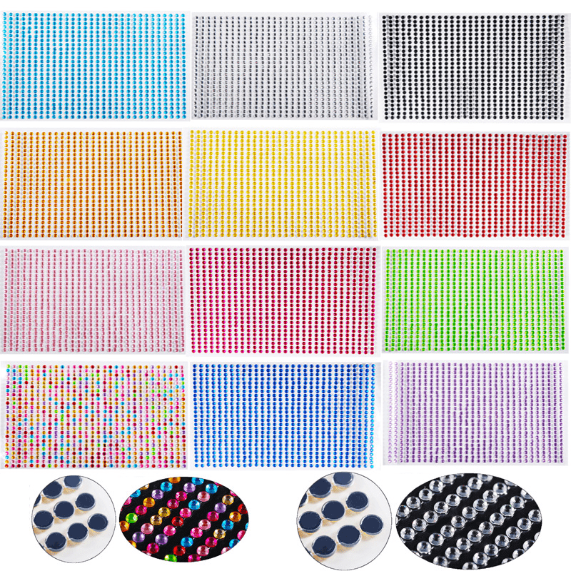 12 Sheets Self-Adhesive Rhinestones Stickers Round Colorful Flat Glitter  Rhinestones For DIY Crafts, Greeting Cards, Face Decoration