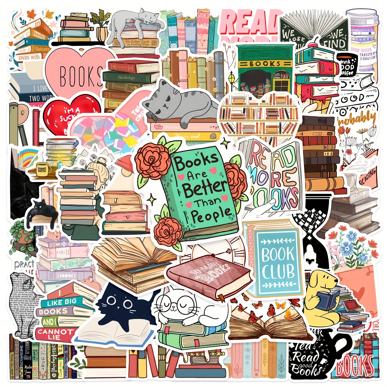  Cute Reading Stickers 50 Pcs,Library Stickers,Book