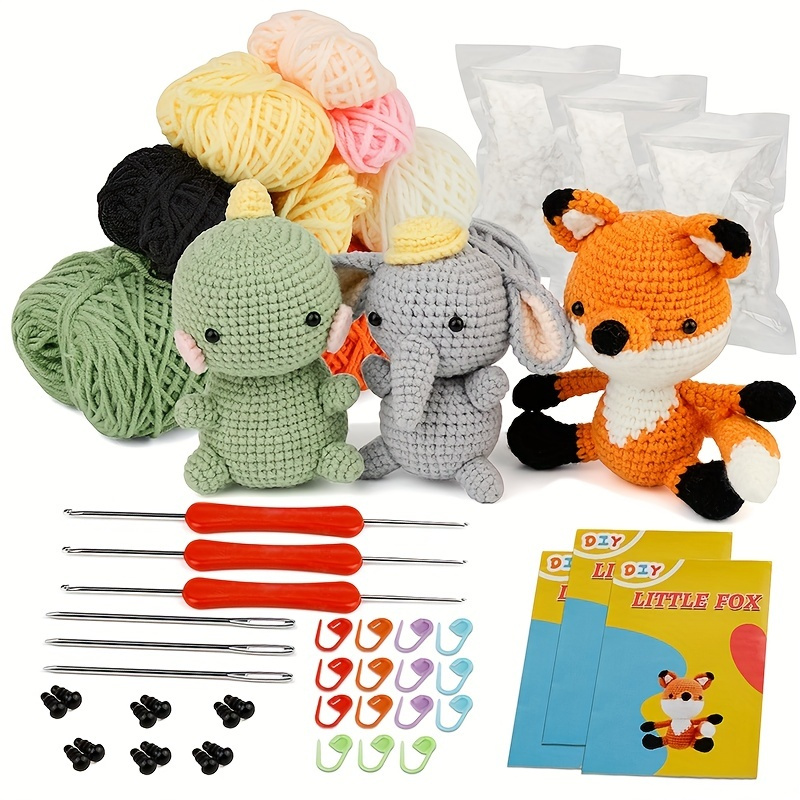3pcs Diy Crochet Kit For Beginners, Comes With Step-By-Step Video Tutorial,  Cute Crochet Animal Kit Can Be Used As Creative Christmas Gift, Party  Decoration, Art And Craft Supply