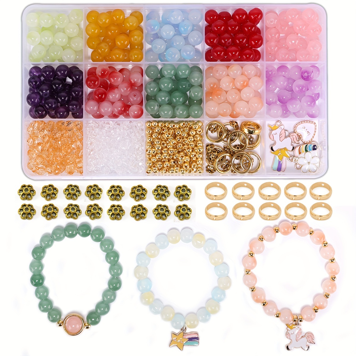 671Pcs Glass Beads Bracelet Making Kits 30 Colors 8Mm Crystal Beads for  Jewelry