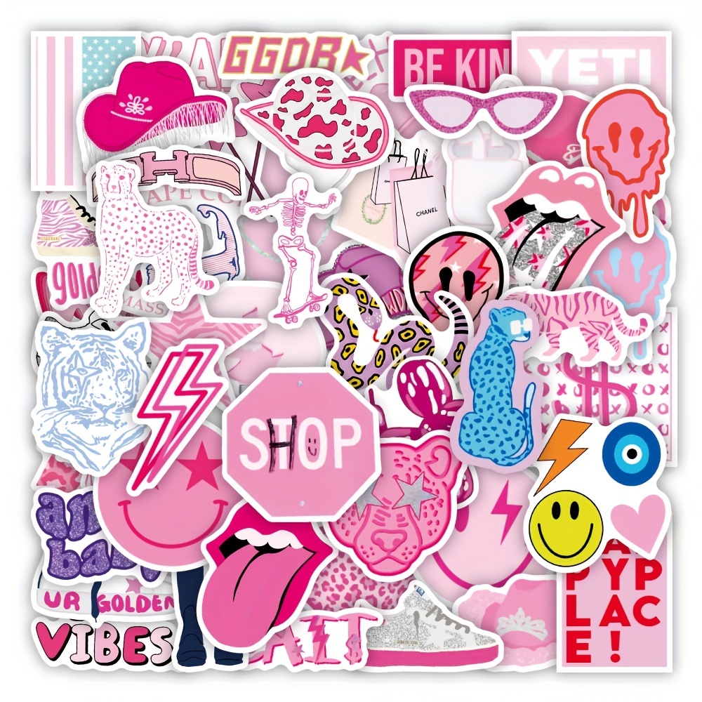 100 Pcs Preppy Stickers Pink Stickers Pack, Aesthetic Stickers Water Bottle,smile  Stickers,vinyl Waterproof Stickers For Laptop,bumper,water Bottles,c