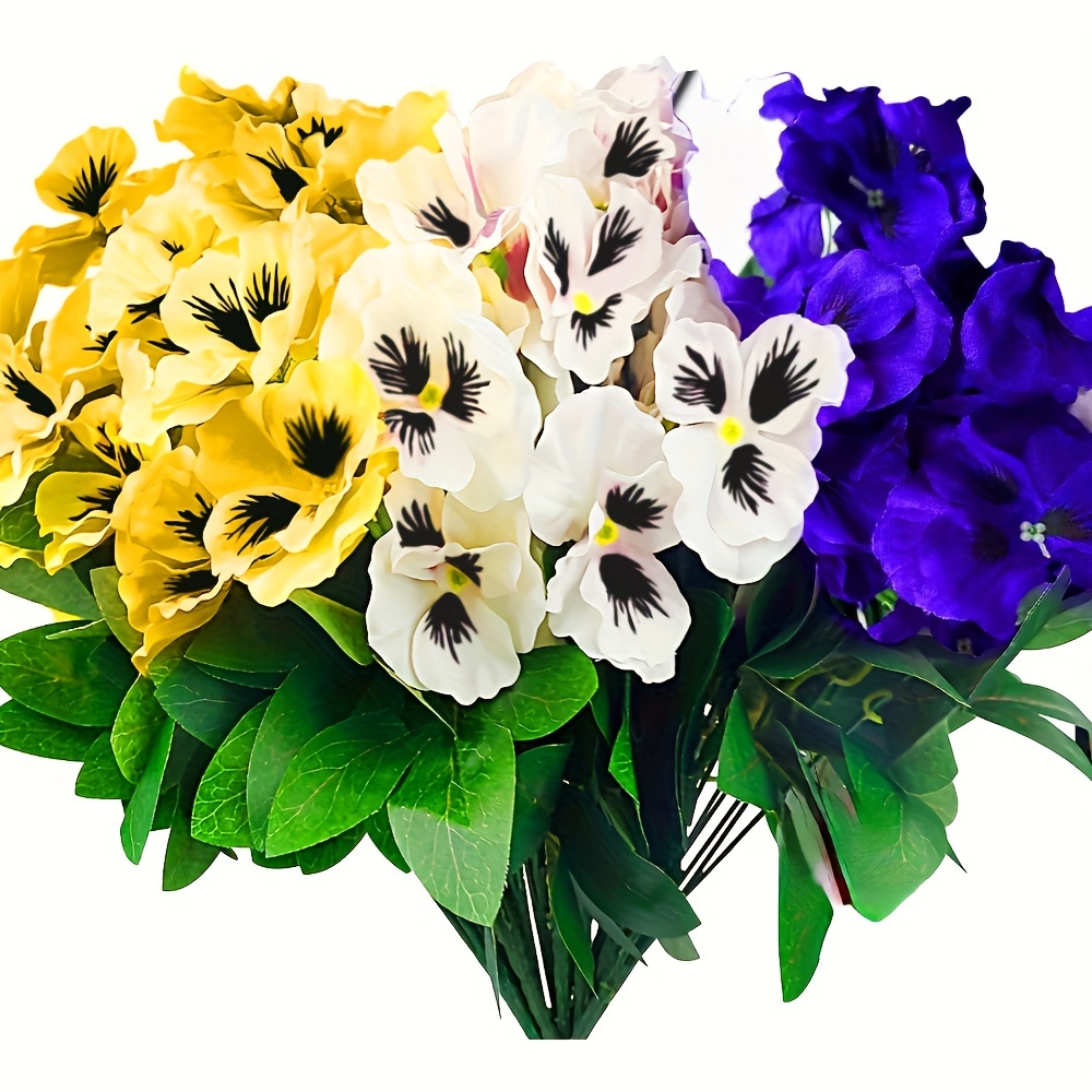 4Bundles Fake Flowers Pansy Small Wild Flower Daisy Faux Plastic Purple  Flowers For Home Wedding Kitchen Garden Table Centerpieces Indoor Outdoor  Decor