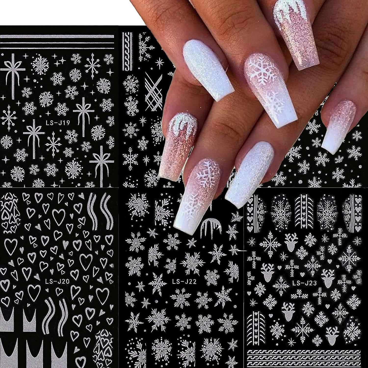  6 Sheets Cute Nail Art Stickers Decals 3D Self