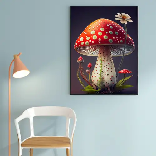 Paint by Number Kits 5D Diamond Painting DIY Mushroom Blue Red Canvas  Pictures Full Drill Forest Scenery Arts and Crafts Cross-Stitch Patterns  for