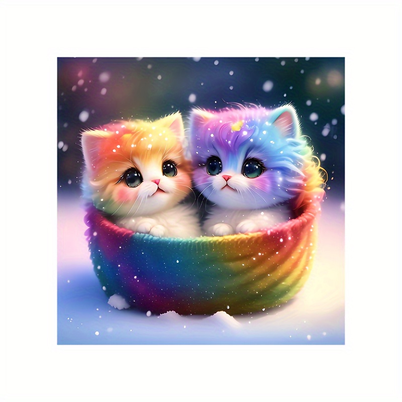 Work Little Cat Cute Winter Animal Diamond Painting - Temu