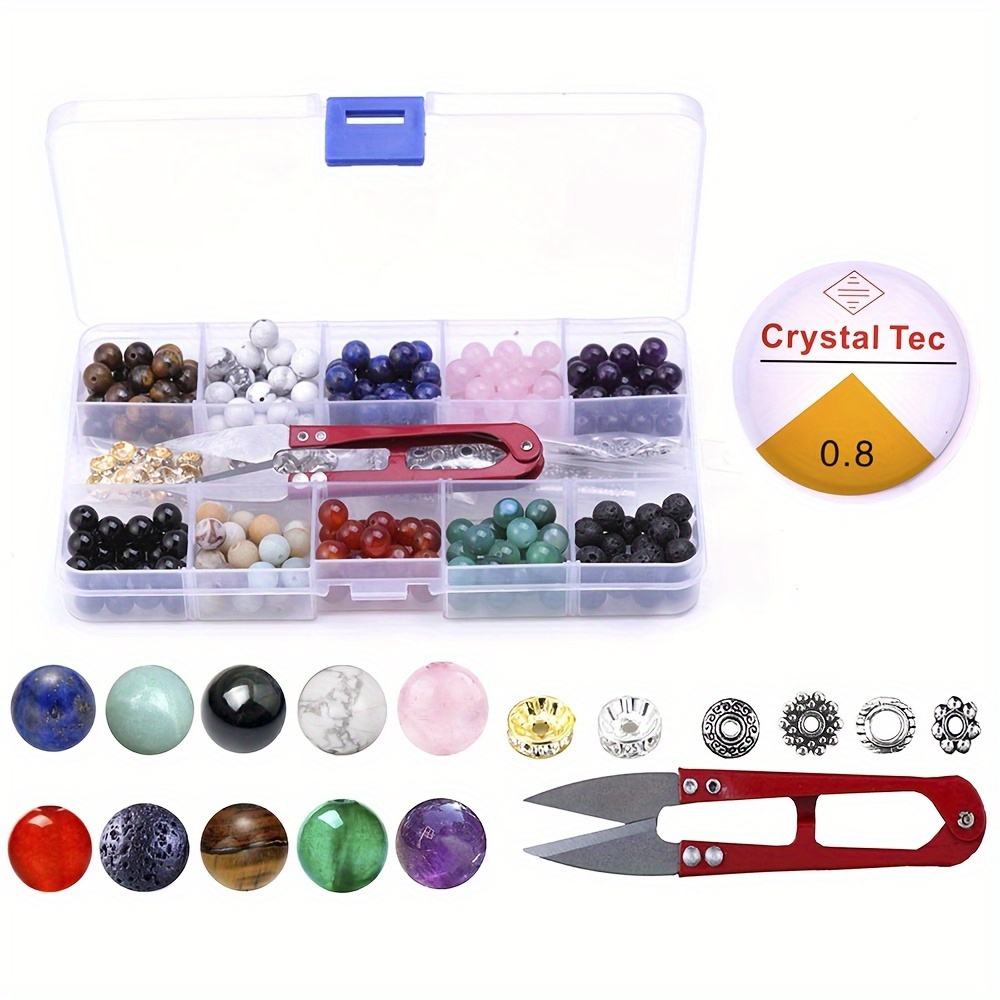 Kit de cuentas de cristal para hacer joyas, cuentas de piedras preciosas  con espaciador, alicates, anillos de salto, cuerda elástica para hacer