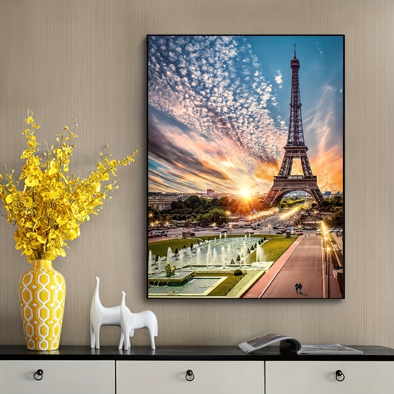 Adult Diamond Art Eiffel Tower Landscape Adult Diamond Painting Kit Sunset  Landscape Painting By Number Adult Landscape Gem Art Wall Home Decor 15.75*