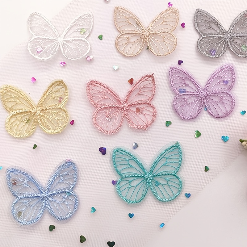 20 Pcs Double Layer Butterfly Appliques, Translucent Organza