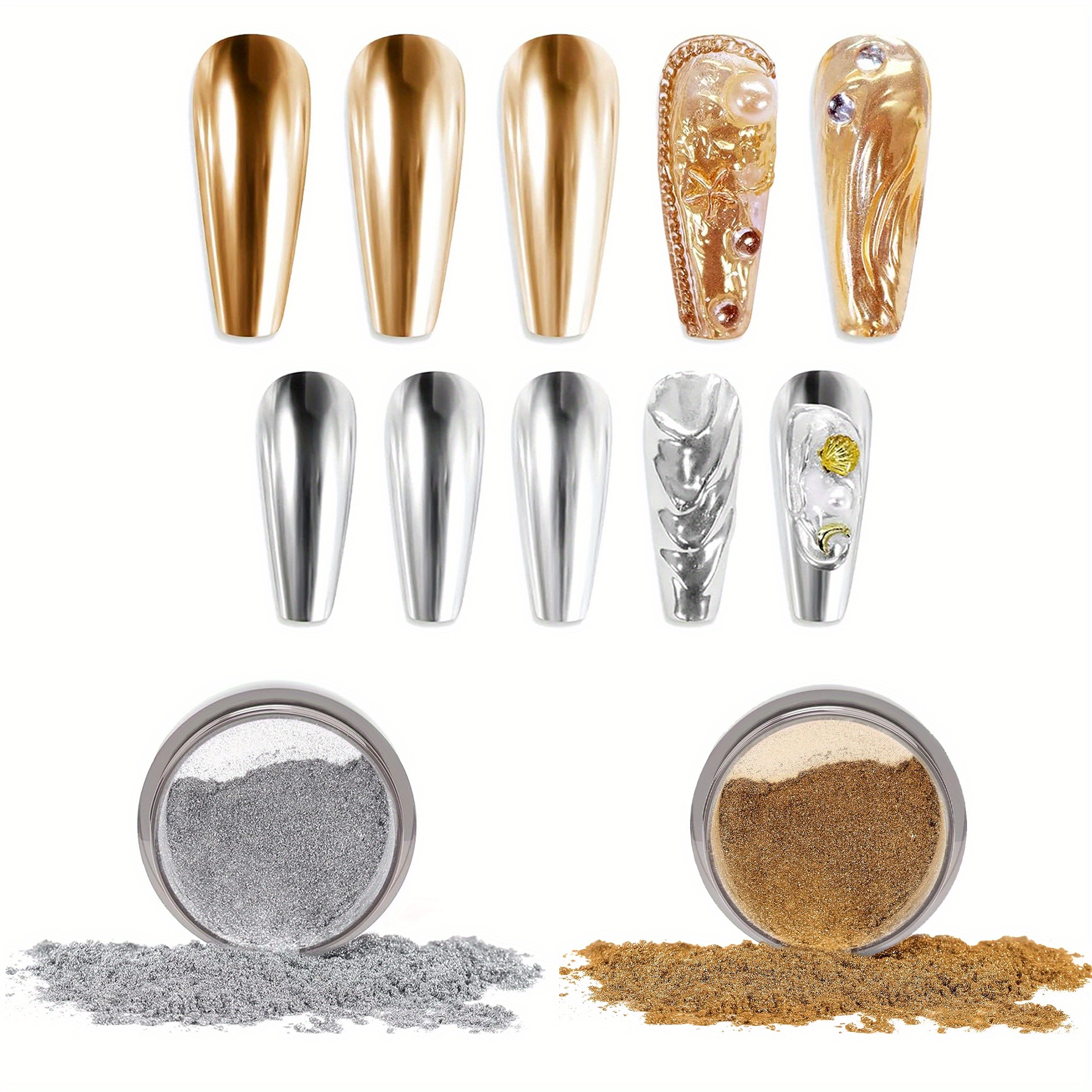 Solid Holographic Laser Powder Holo Golden Silver For Nails - Temu