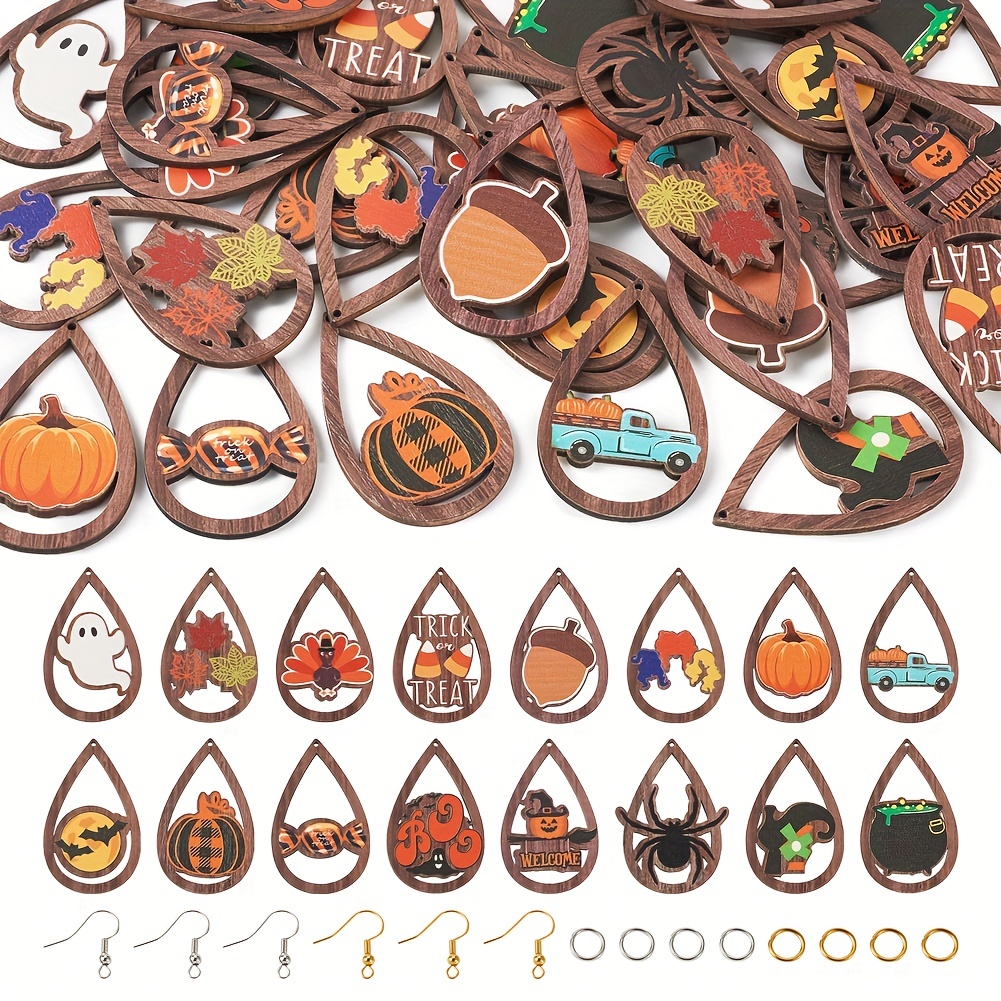 1Set/32pcs DIY PU Leather Dangle Earring Making Kits Include Big Pendants  Iron Open Jump Rings Brass Earring Hooks Mixed Color Pendants For DIY Crafti