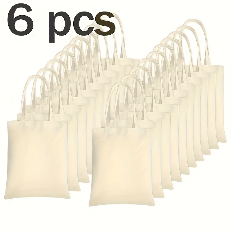 Sublimation Blank Canvas Bags Bulk,Polyester Tote Bags for Sublimation, 6 Pcs 15 x 16inch Blank Canvas Tote Bags DIY Custom Shopping Bag