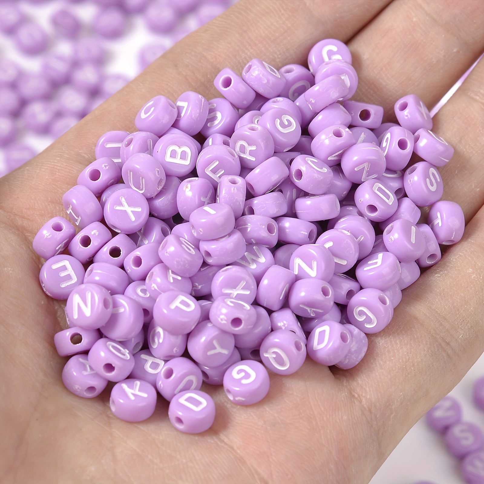 Pastel Purple Letter Beads, Heart Alphabet Beads, Name Beads, Beads fo