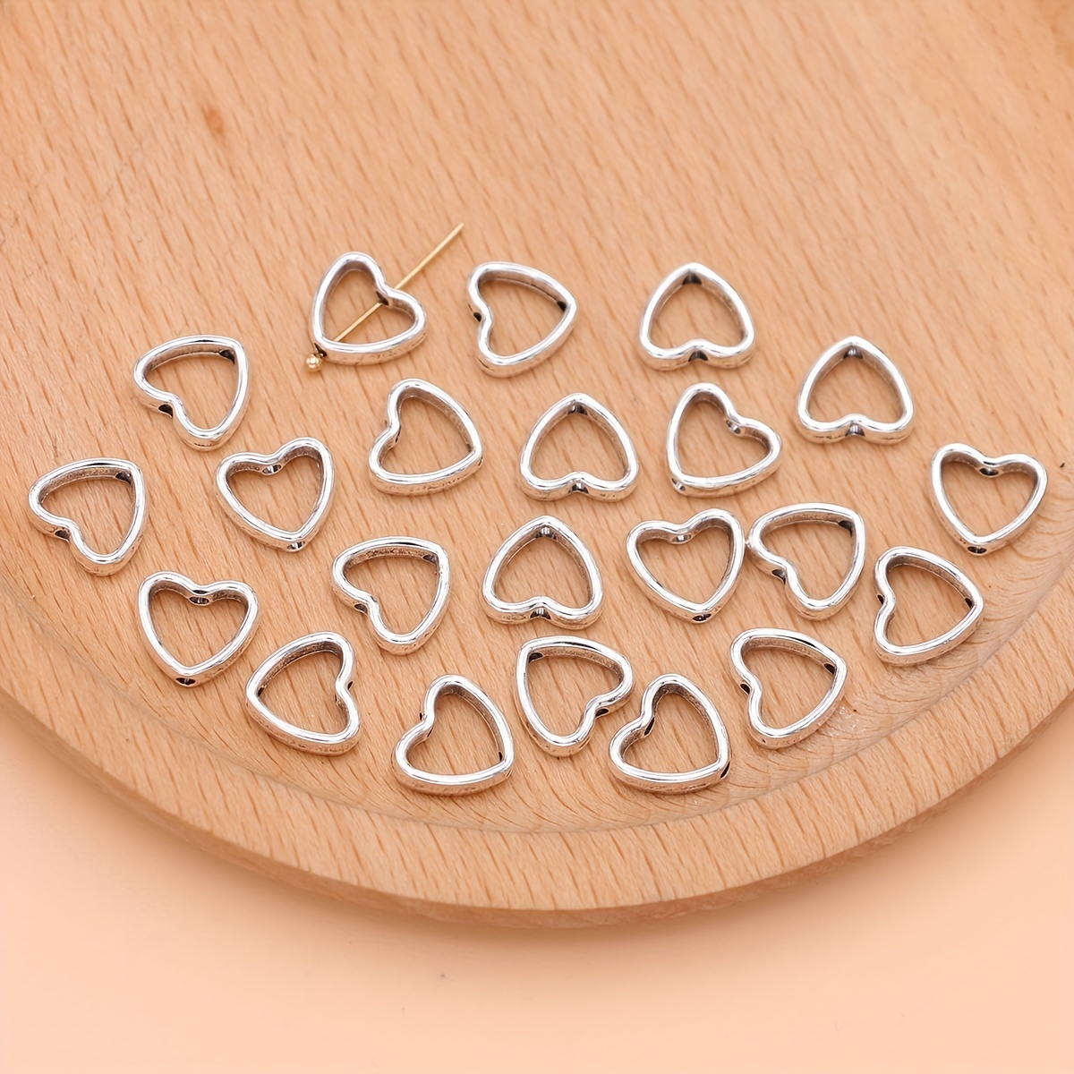 30pcs 9x12mm Gold Color Silver Color Love Heart Shape Acrylic Loose Spacer  Beads for Jewelry Making Earrings Bracelet DIY