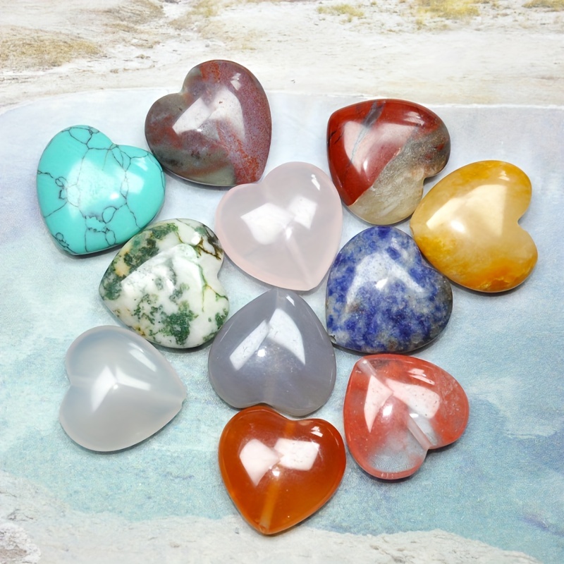 Crystal Heart Shaped Stones Set Assorted Natural Gemstones Natural Crystal  Love Ornaments Non-porous Heart-shaped Gem Crafts,DIY Materials