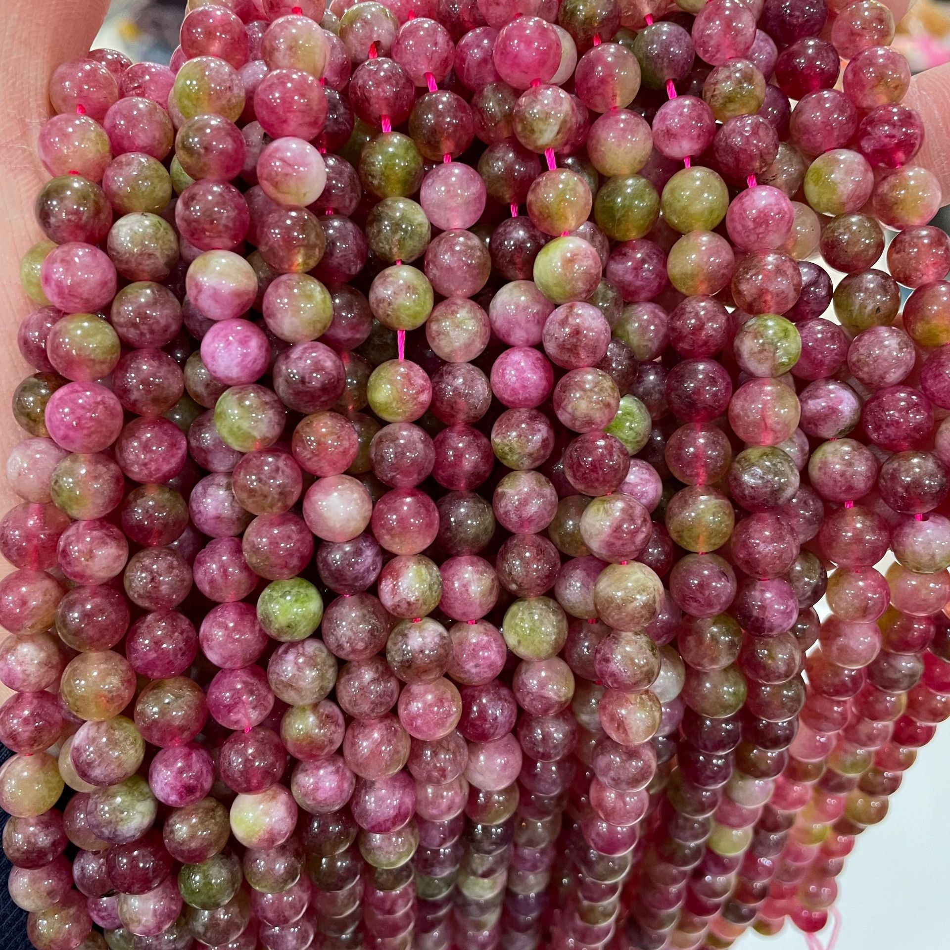 Natural Multicolor Green Pink Tourmaline 6mm Prism Gemstone Beads