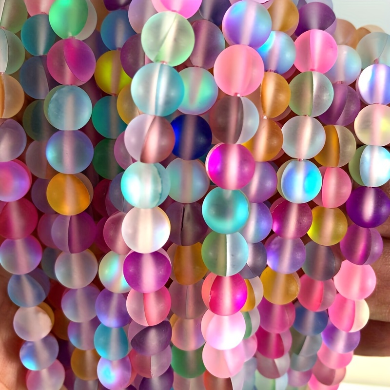 120 Pcs Matte Aurora Crystal Glass Beads 8MM Mixed Color Glitter Moonstone  Round Beads Rainbow Mermaid Reiki Bulk Beads for Jewelry Making DIY