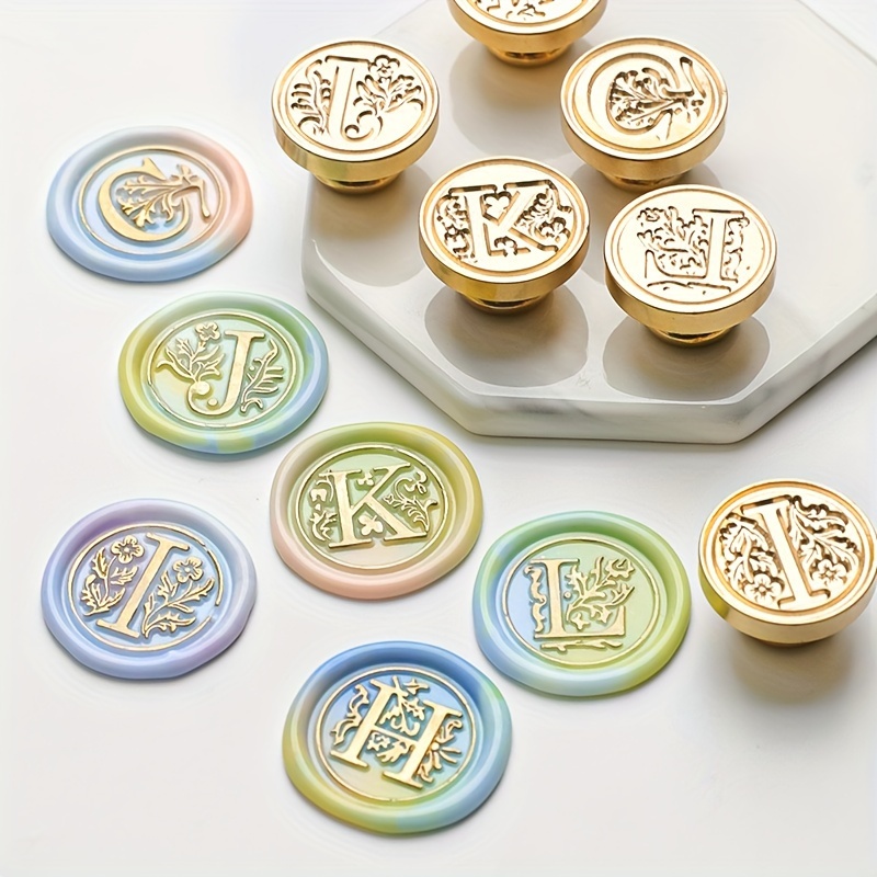 Wax Seal Stamp Kit Retro Creative Sealing Wax Stamp Maker Gift Box Set  Brass Color Head with Vintage Classic Alphabet Initial Letter - Style:Style  3 (happy mail) 
