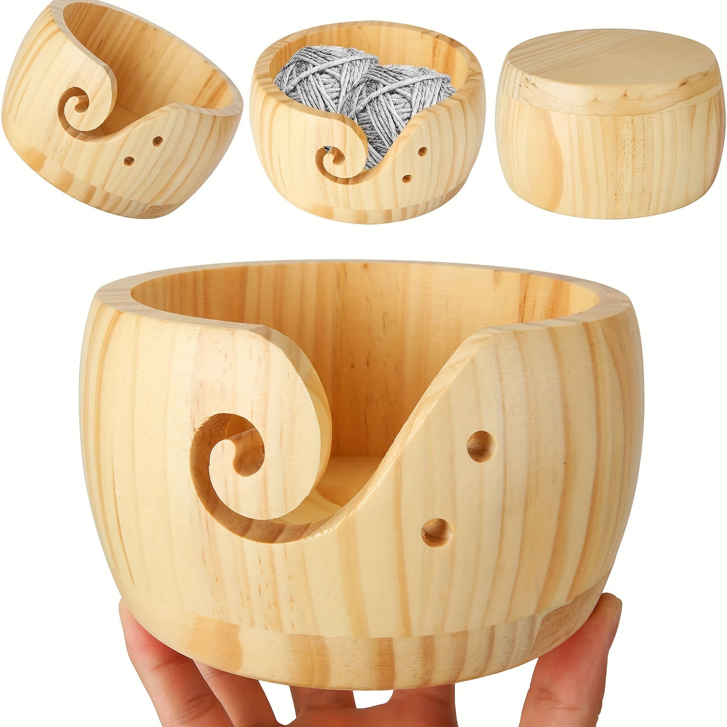 Crochet Bowl Wooden Yarn Bowl Multifunction Crochet - Temu