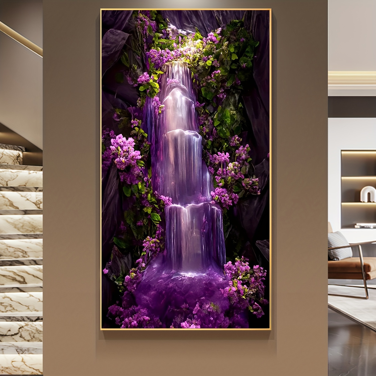 5d Diy Diamond Painting Kit, Waterfall, Extra Large Size Full Drill Round  Rhinestone Art Kit, Best Artwork For Home Wall Decoration, Perfect Stress