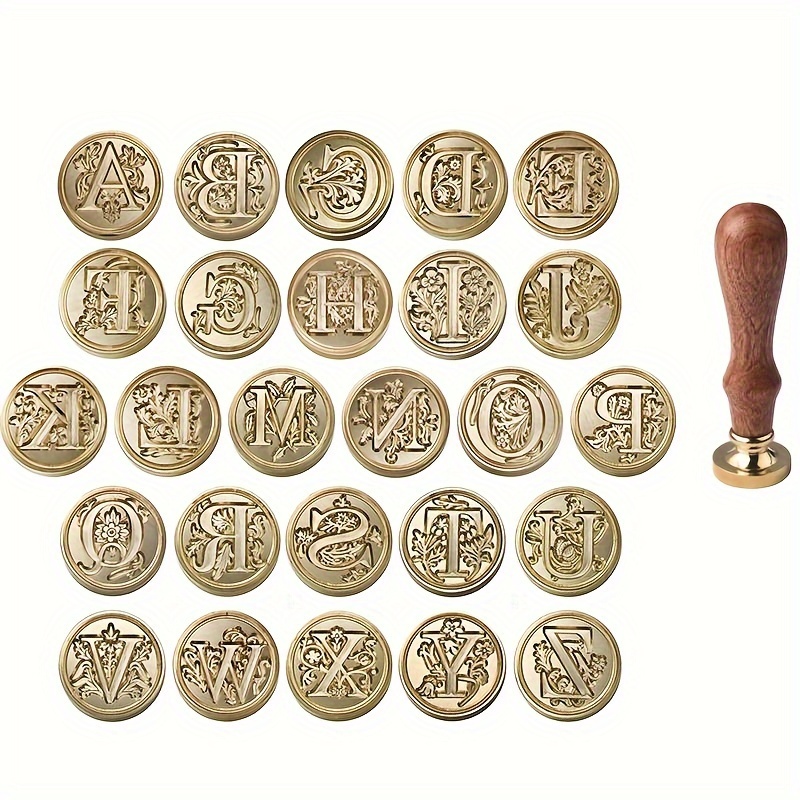 Wax Seal Stamp Kit Retro Creative Sealing Wax Stamp Maker Gift Box Set Brass Color Head with Vintage Classic Alphabet Initial Letter - Style:Style 6 (