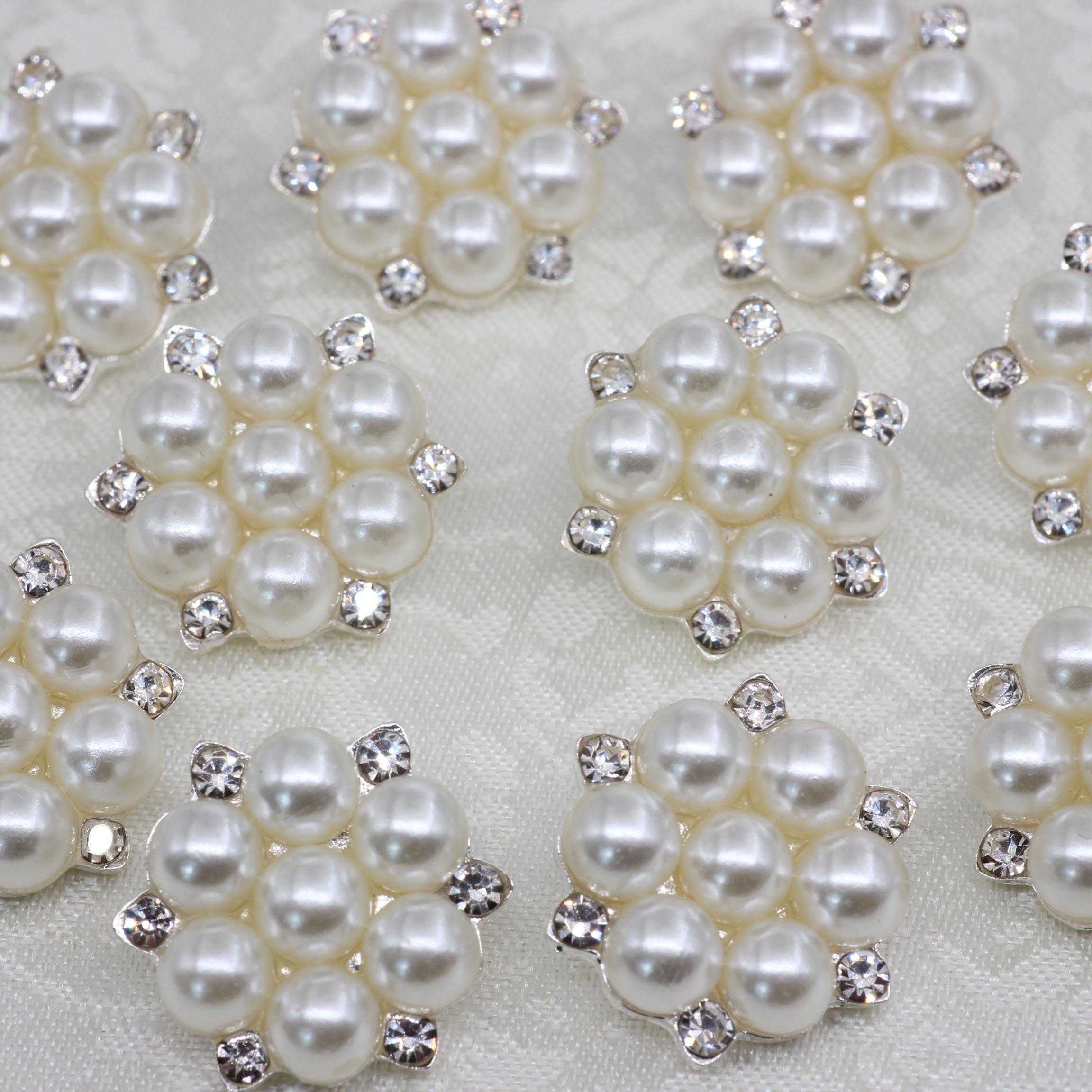 22PCS Pearl Rhinestone Button Rhinestone Faux Pearl Decoration Pearl Brooch  Alloy Flower Pendant For Jewelry Making Clothes Bag Shoes Supplies And Wed