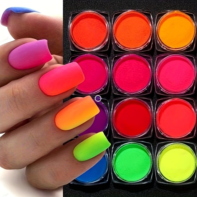 Poudre acrylique pour ongles, couleur néon arc-en-ciel, avec tout
