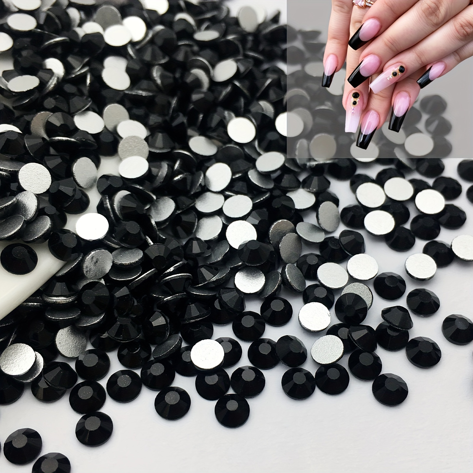 3200pcs Black Rhinestones 6 Size(1.6-6.4mm) FlatBack Crystal Rhinestones  Gems For Crafts With Tweezers And Picking Pen