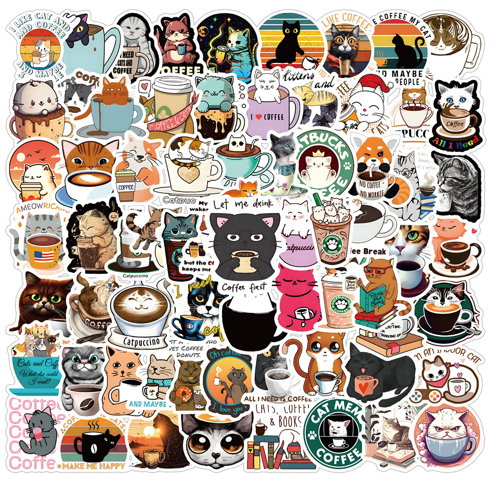 69 Funny Food Cat Head Stickers Mobile Phone Case Laptop Waterproof Stickers