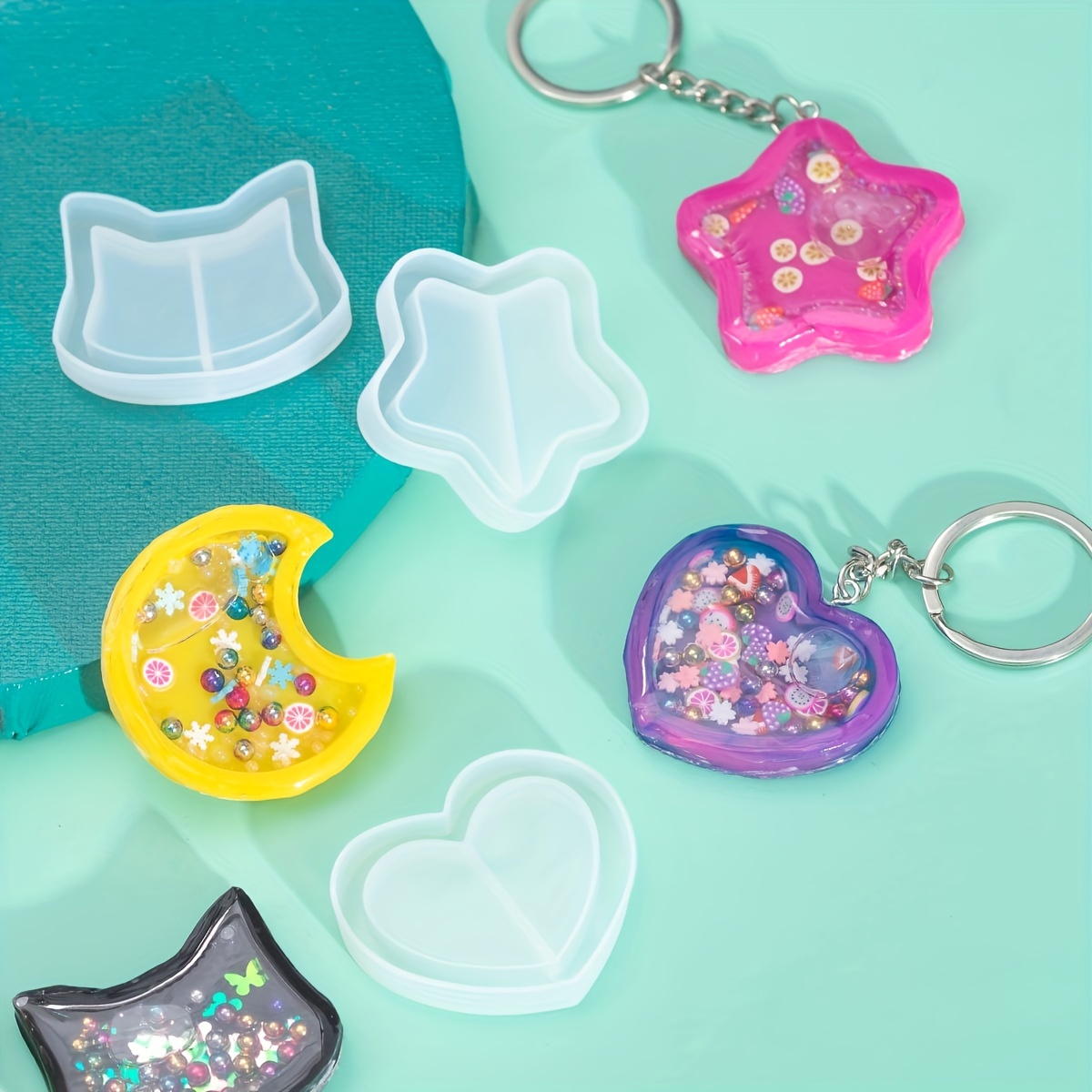 Cute Heart Resin Shaker Mold Quicksand Epoxy Resin Molds Crystal Keychain  Molds
