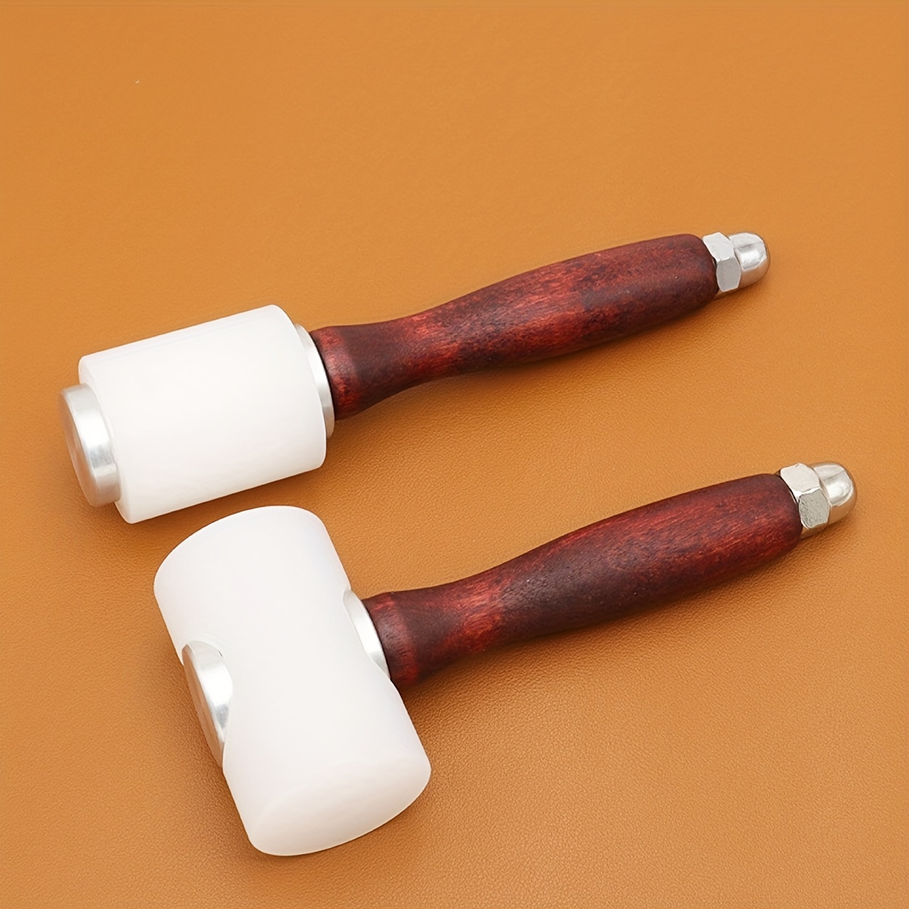 2 Pcs Leather Carving Hammer,Leather Mallet,Wooden Handle Nylon Hammer,Leather Tools for Handmade DIY Leather Work, Brown